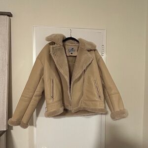 Blue Duck Genuine Shearling Beige 199X Moto Jacket Women's Size M